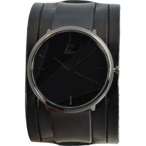 CuffWatches - Men's Leather Cuff Watch - Black on Black